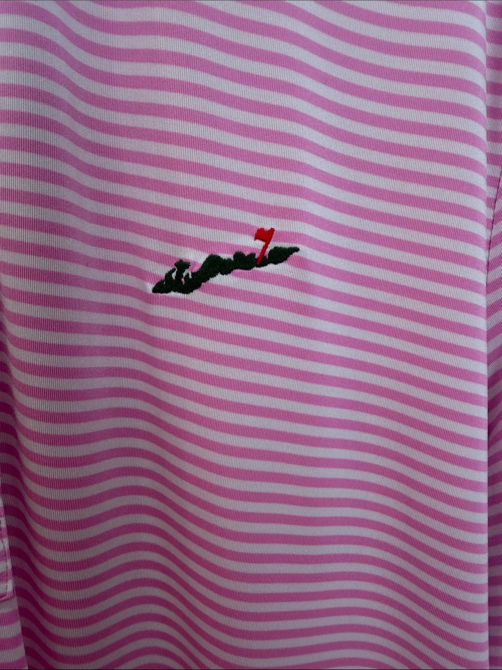 Ralph Lauren Pink & White Striped golf Polo Shirt with Fishers Island Logo